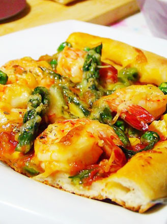 意大利餐：鲜虾芦笋披萨